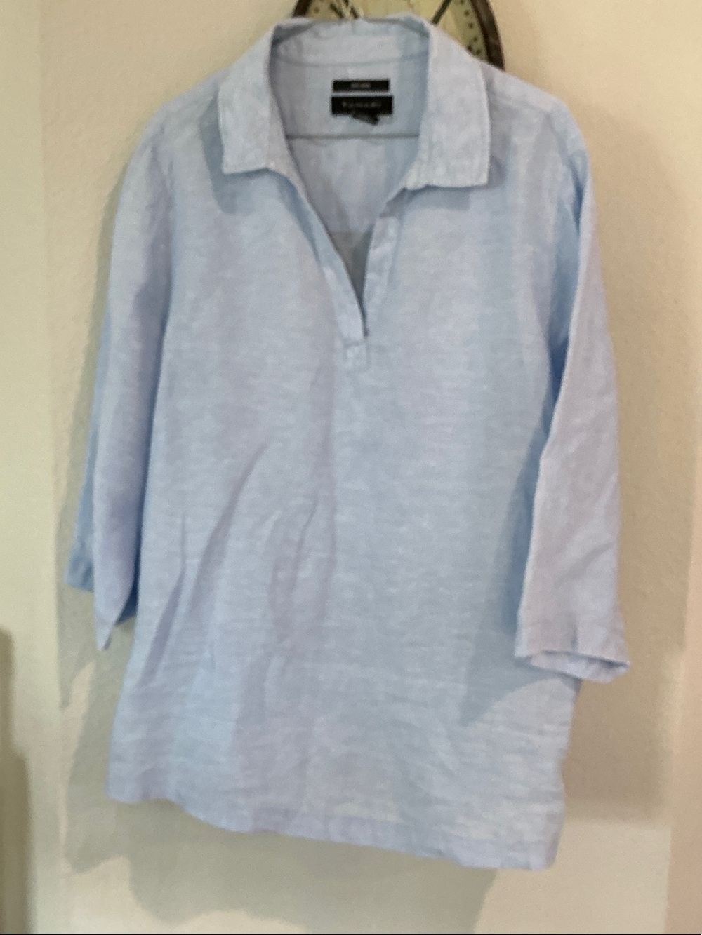 Tahari Light Blue Open-Placket Linen Polo